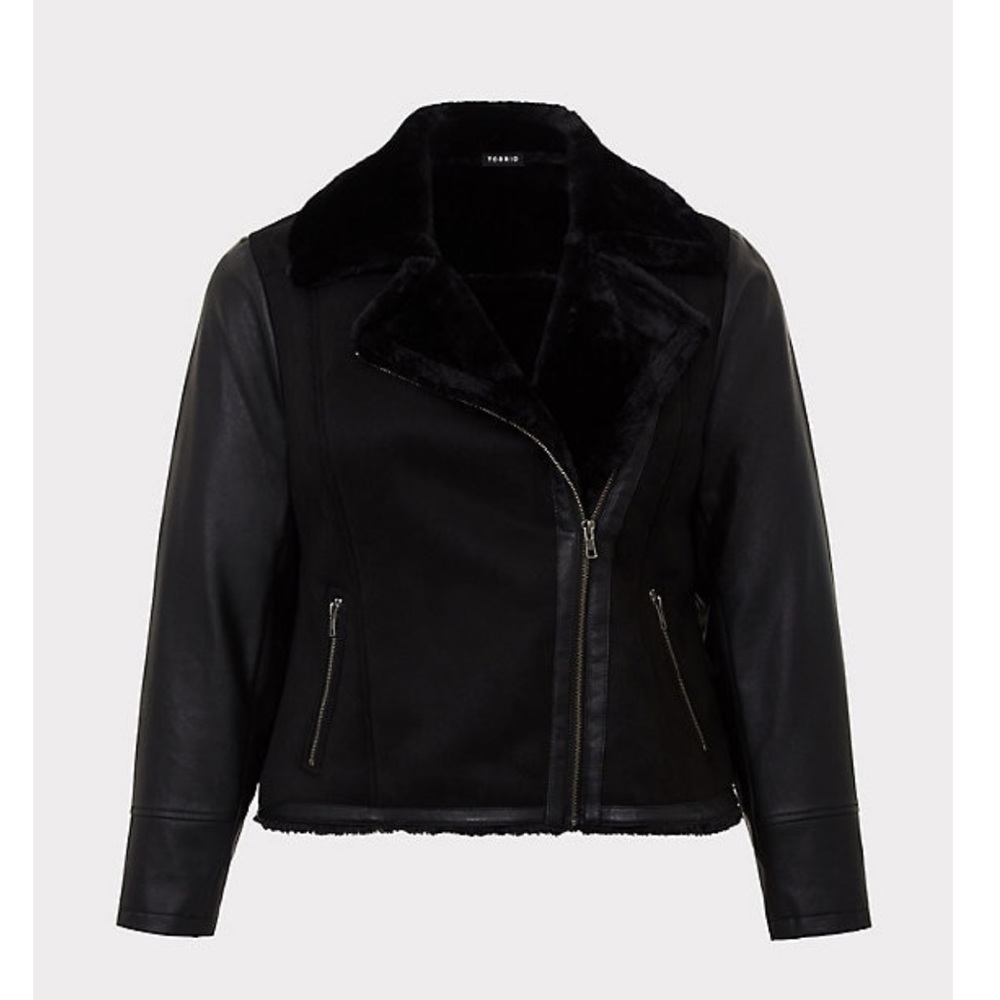 LISTING SOON BLACK SHEARLING MOTO JACKET EUC 2X - Picture 4 of 4
